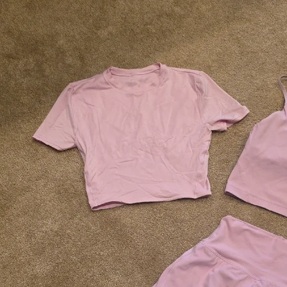 lululemon athletica Pink Activewear Set - Cropped Top, Skort, Leggings, Jacket - Picture 3 of 4